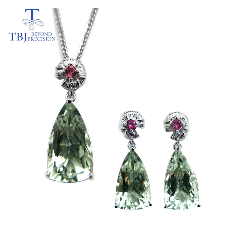TBJ,Jewelry set pendant and earring with shinning green amethyst and