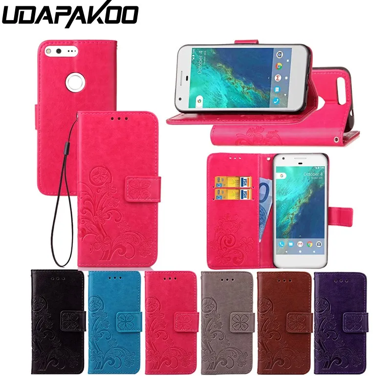 Udapakoo Clover Case for Google Pixel 2 Embossing PU Leather Cover XL Stand Bag Nexus 6P 5X |