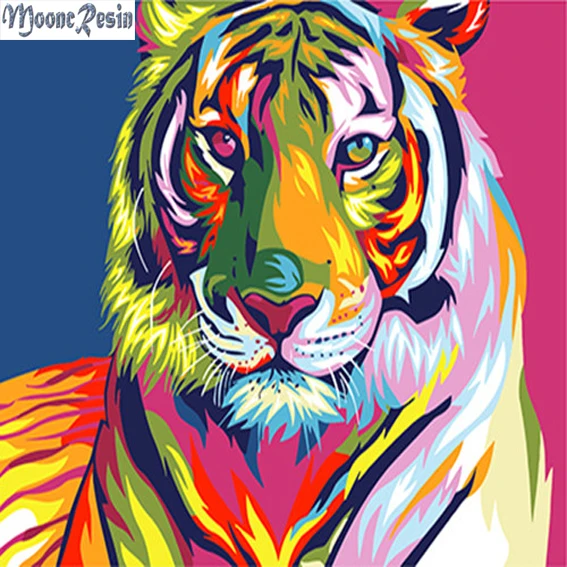 

Diy Diamond Mosaic Colored Tiger Diamond Painting Cross Stitch Full Square Drill Diamond Embroidery Home Decor Needlework Resin