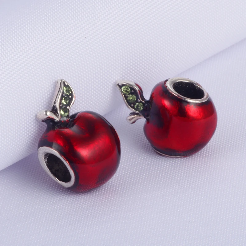 

DIY Original Beads For Bracelets Red Apple Rhinestone Beads Fit Original Charm Pandora Bracelets&Bangles Women Gift Wholesale