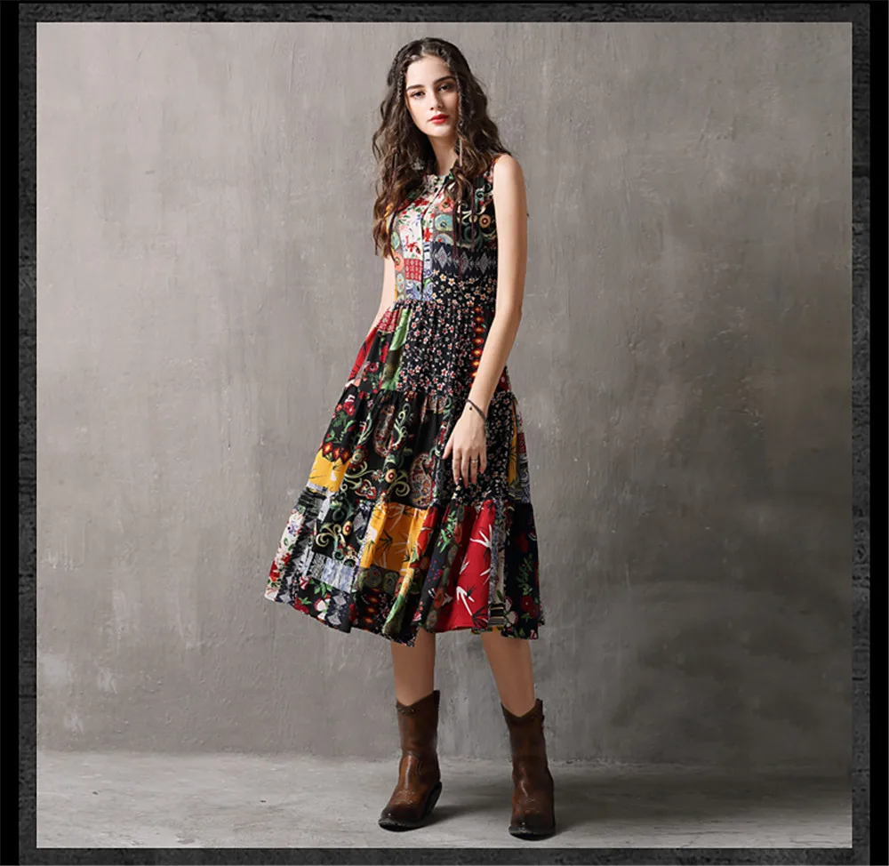 Vintage Printed Summer Dress 2018 New Denim Women Tank Dresses Sleeveless A-line Ruffles Hem Sundresses Vestidos Femininas (11)