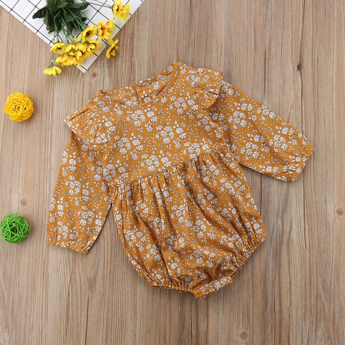 خمر زهرة الوليد الرضع طفل الفتيات ملابس طويلة الأكمام السروال القصير بذلة الخريف جديد طفلة الملابس