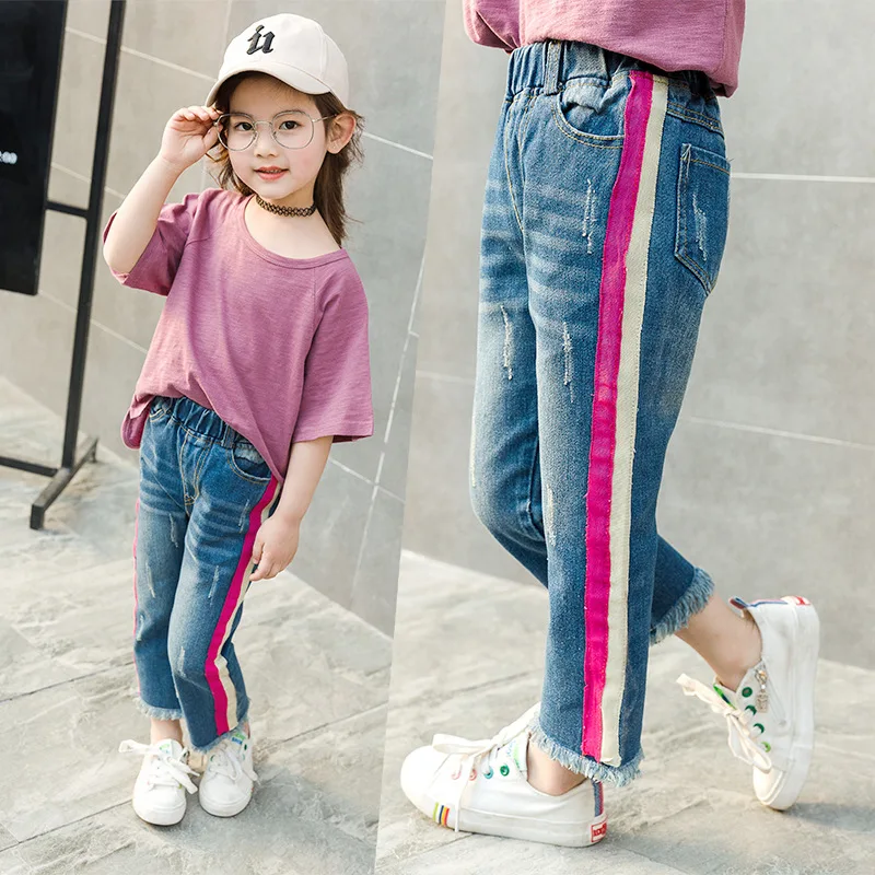 Infant Girls Jeans Fashion Tassels Denim Pants Kid Straight Spliced