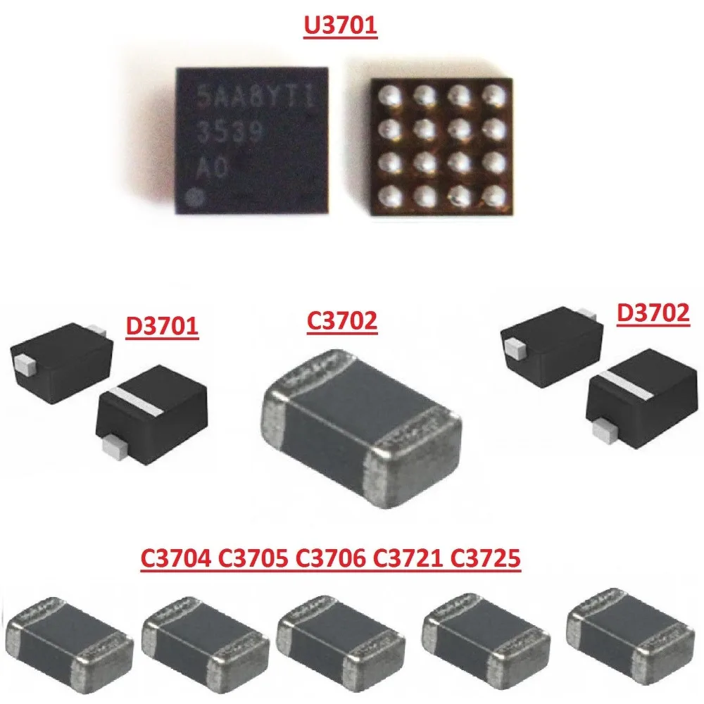 

5set/lot IC Chip Diode Capacitor U3701 D3701 D3702 C3702 C3725 C3721 C3704 For iphone 7 7plus 7p 7+ Dim no LED backlight fix kit