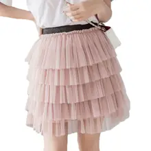 Корейская мода, новинка, женская летняя мини-юбка из тюля, высокая талия, розовый шифон, высокая эластичность, юбки-пачки, повседневные сетчатые юбки для женщин, s