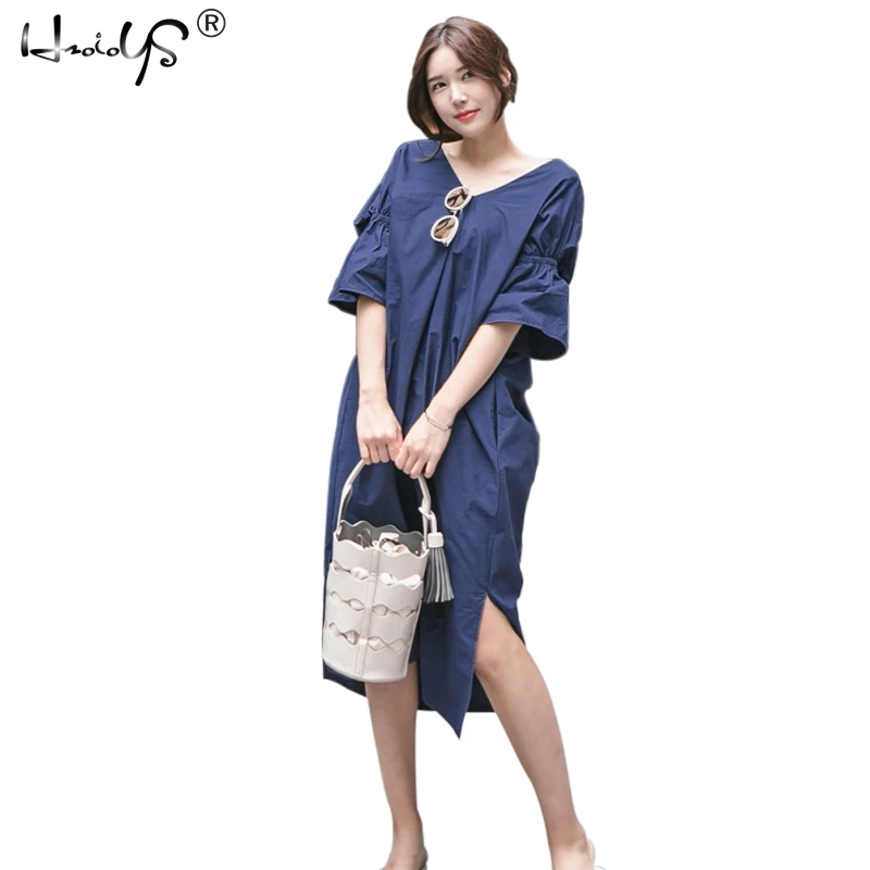 

2019 new Spring fashion flounced short-sleeved dress solid color fold back sexy long Dress women temperament dresses