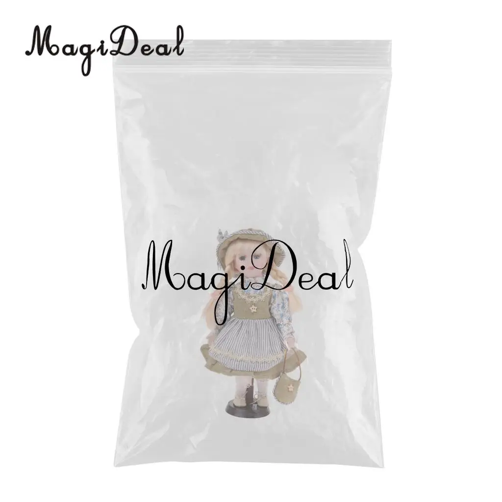 30cm Cute Porcelain Girl Doll People Figure with Green Clothes Set Decor Gift