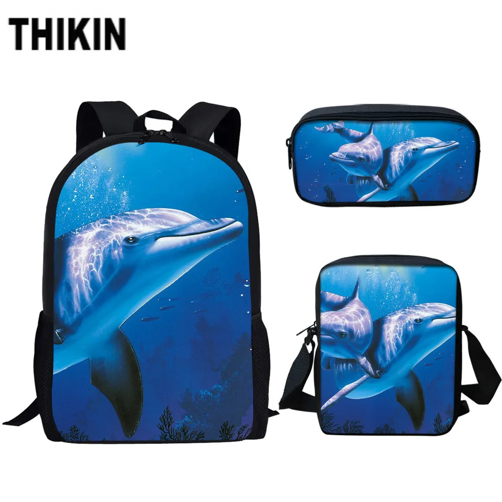 THIKIN Pretty 3D школьные сумки с рисунком дельфина для подростков девочек мальчиков