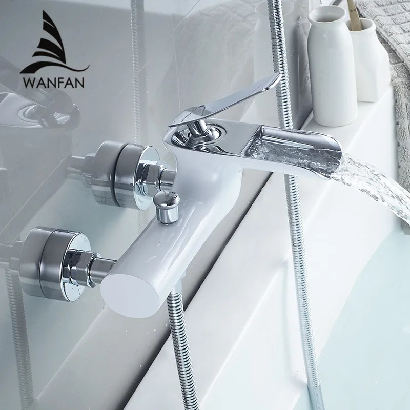 Preise Badewanne Armaturen Chrome Bad Dusche Set Weiß Dusche Set Badewanne Mischbatterie Dual Contral Dusche Wand Montiert Für Bad WF 6018