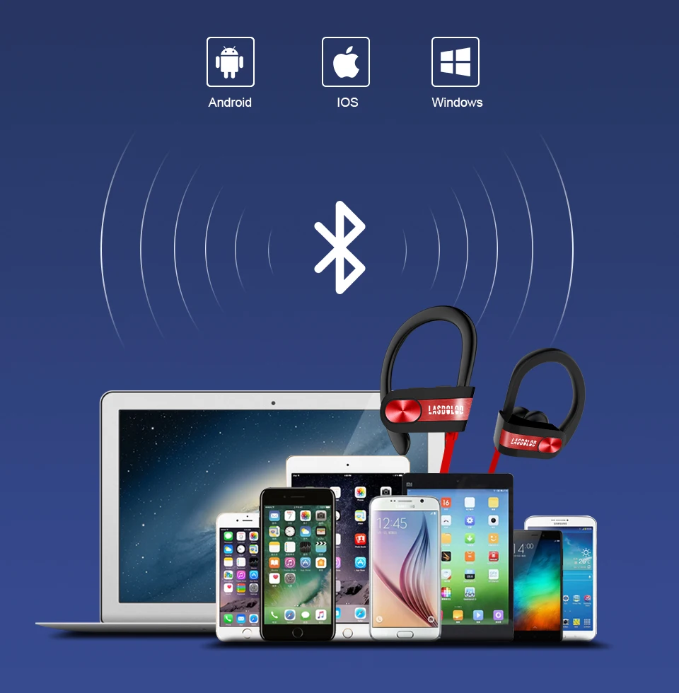 Lasdolod Bluetooth Headphone Sports Wireless Earphones with Mic Red HIFI Headset Bass Earbuds for phone iPhone xiaomi Samsung-93