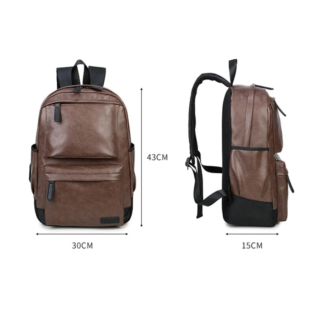 Aelicy Unisex Business Casual Backpacks Travel Bag Black PU Leather Men's Fashion Shoulder Bags School Bag Boys Men Backpacks