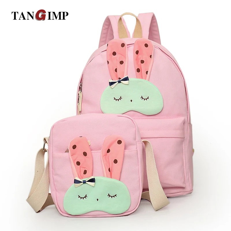 TANGIMP Cute Rabbit Backpacks Primary/Middle School Bags 2pcs/Set Bookbags Cartoon Children