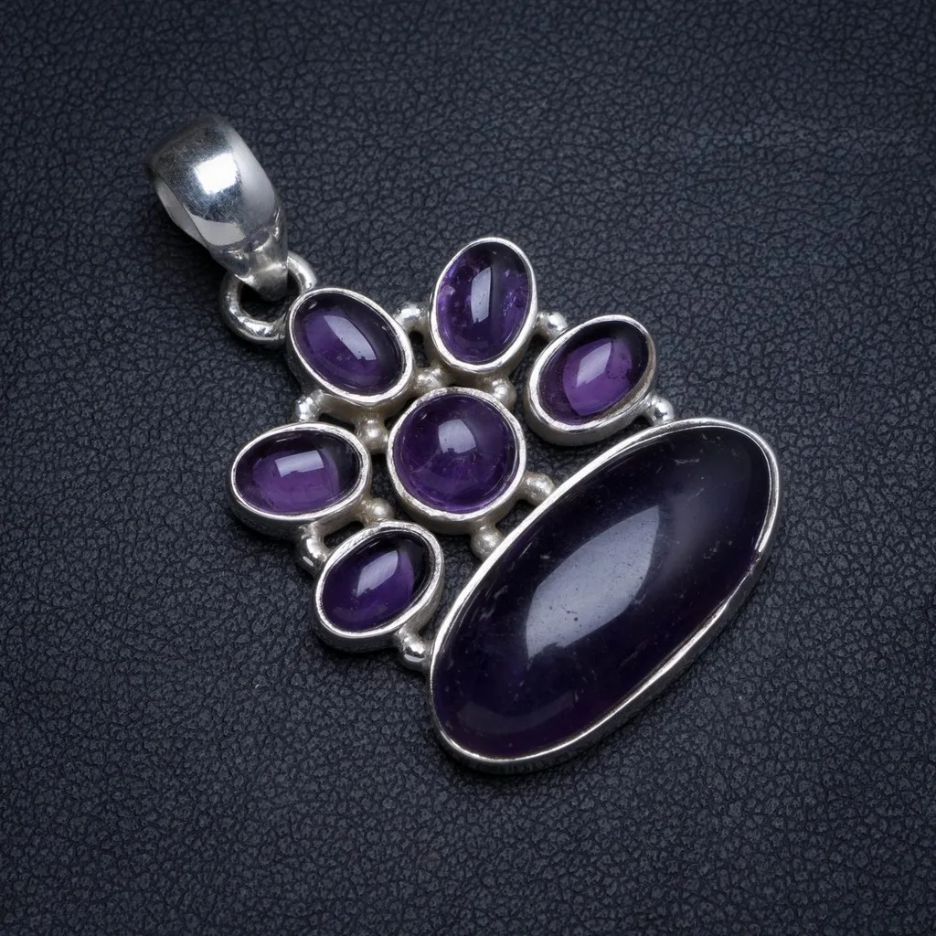 

Natural Amethyst Handmade Unique 925 Sterling Silver Pendant 1.5" X0198