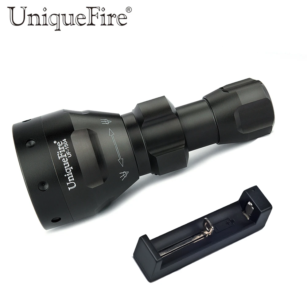

UniqueFire Adjustable LED Flashlight UF-1504 IR 850NM Zoomable Focus With 3 Mode Infrared Light+Charger Use 18650/26650 Battery