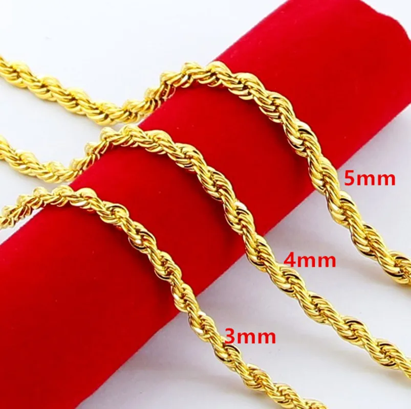 3/4/5mm Chain Men Necklaces High Quality 24K Gold Color Twisted