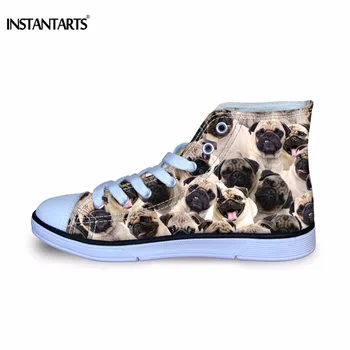 

INSTANTARTS Summer Spring Outdoor Sport Shoes for Childrens Pug/Husky High Top Canvas Shoes Girls Boys Light Lacing Sneakers