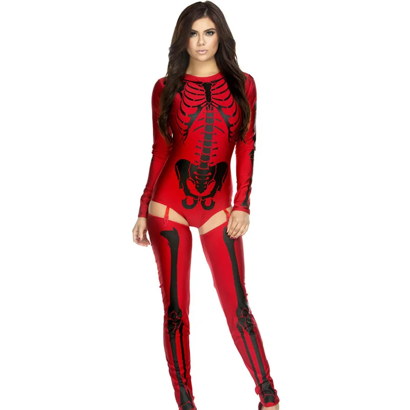 Coshome Halloween Party Cosplay Costumes Women Girls Skull Bodysuit Adult Vampire Ghost Clothing Killer Role Play Outfit  (6)