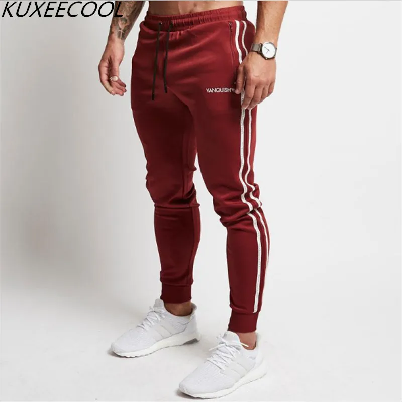 

2018 Men's Jogger Pants Cotton Male Bodybuilding Fitness Pants Casual Black Wine red Trousers Sweatpants For Man
