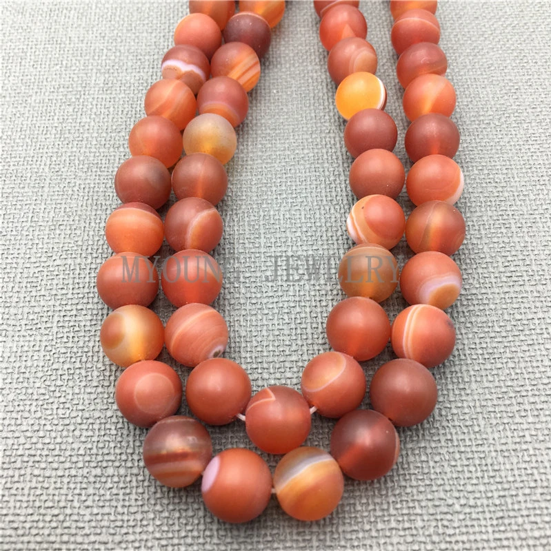 MY0059 (smooth frosted orange lace agate round beads drill beads)