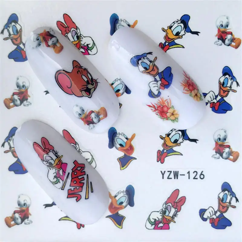 FWC, 32 дизайна, акварельные наклейки для ногтей, гео, животные, цветы, Сова, перо, переводные наклейки для ногтей, декоративные наклейки - Цвет: YZW-126