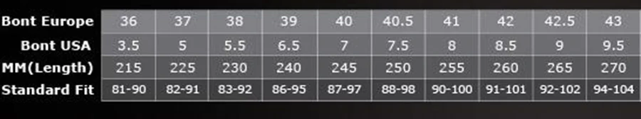 Bont Size Chart