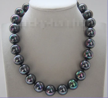 

shipping> >>>17" 16mm round Multicolor black south sea shell pearl necklace magnet clasp 9281
