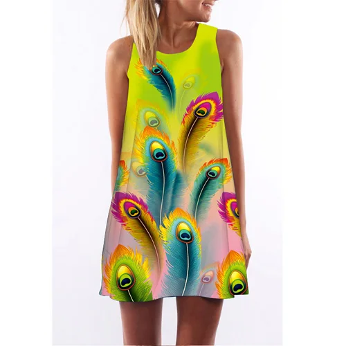 BHflutter женское платье стиль цифровая печать короткое Ретро винтажное платье без рукавов Круглый вырез повседневное шифоновое летнее платье - Цвет: Серебристый