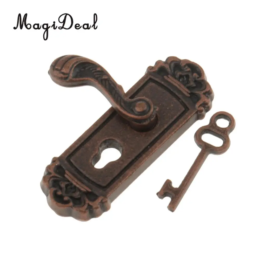 8 Pieces 1/12 Scale Dollhouse Miniature Vintage Door Locks Keys Right Left Handles DIY Scene Accessories
