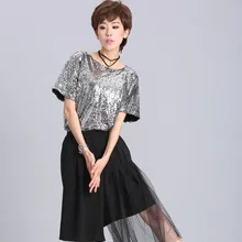 New Summer sequins loose large size T-shirts with short sleeves