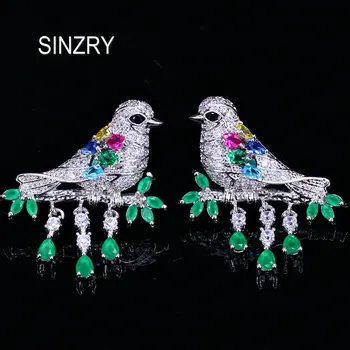 

SINZRY colorful zircon bird stud earrings anti-allergy tassel personality earrings for women Korean jewelry accessory