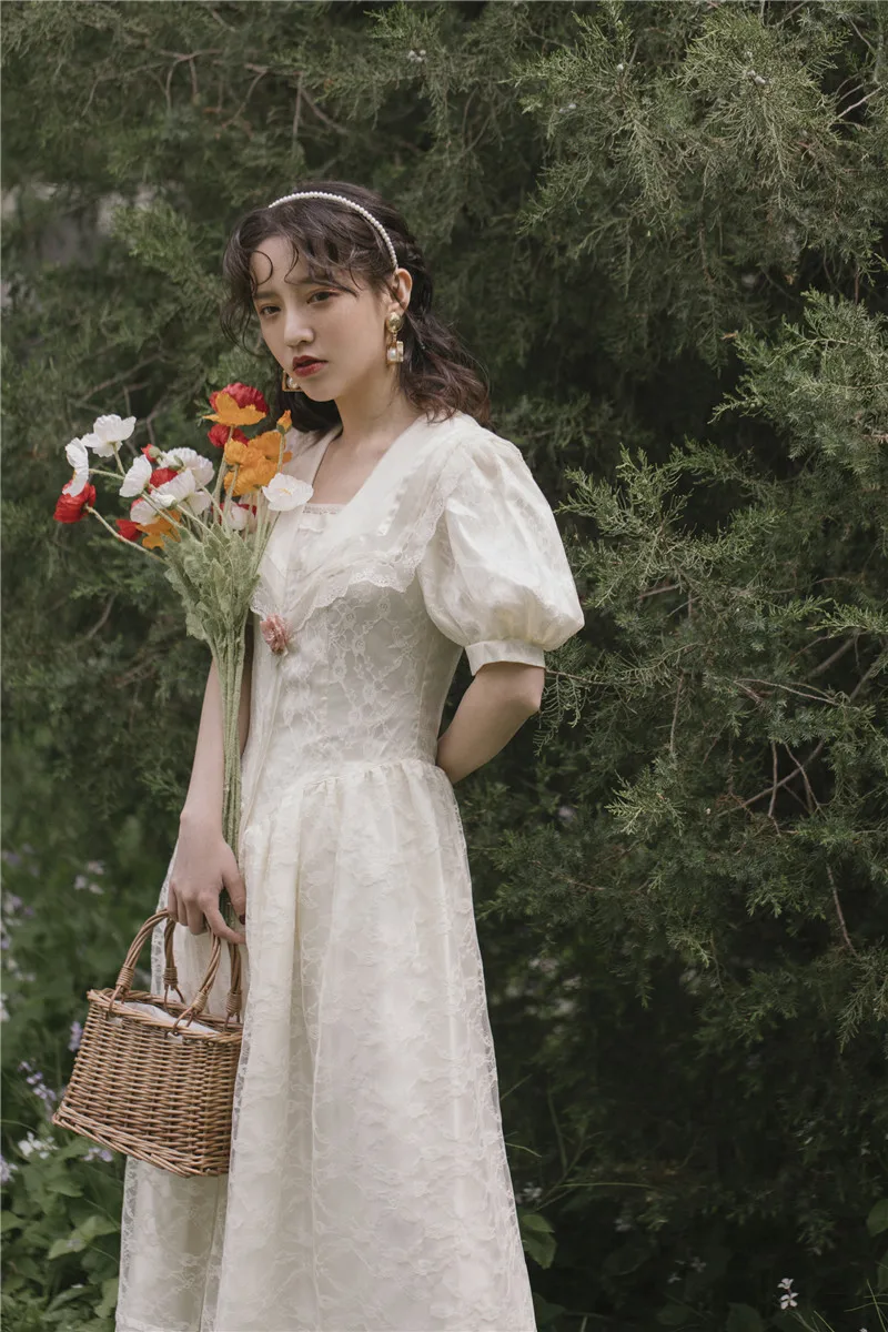 

2019 new fashion women's dresses Lace organza navy shawl collar dress