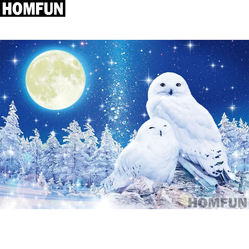 Алмазная живопись HOMFUN A01224 полноразмерная/круглая вышивка Лунная Сова 5D Сделай