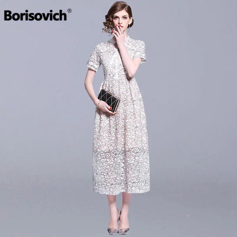 

Borisovich Luxury Lace Women Evening Party Dresses New Brand 2019 Spring Fashion A-line Elegant Female Casual Long Dress N721