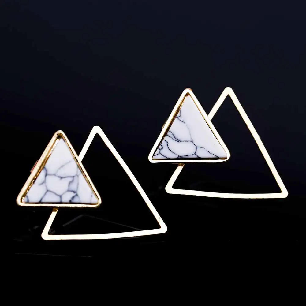 

KISSWIFE New Women Punk Stud Earrings Geometric Round/Square/Triangle Faux Marbled Stone From India