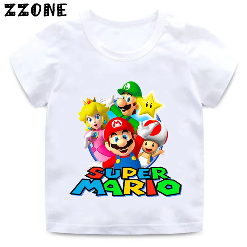 Футболка с принтом Марио для мальчиков и девочек детская забавная одежда с изображением супер Марио Детская летняя белая футболка с короткими рукавами HKP5222