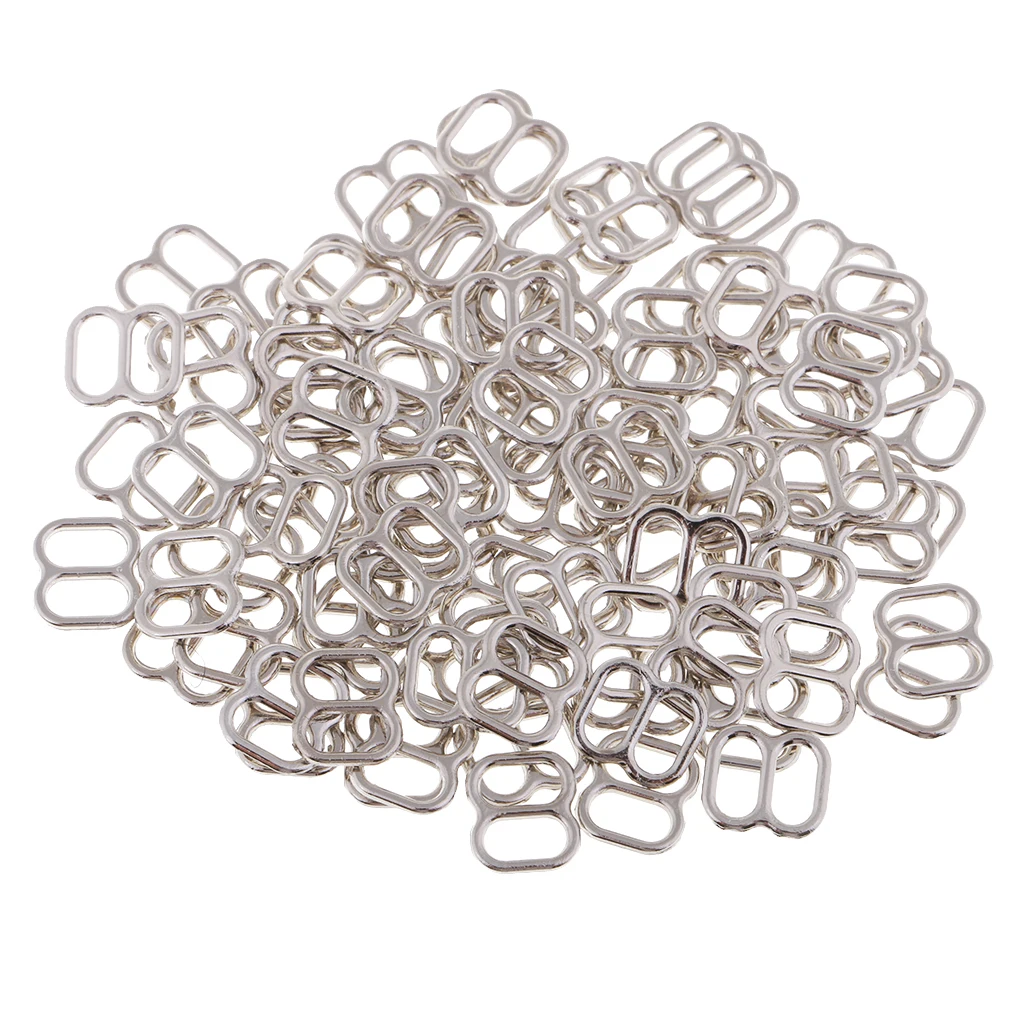 100Pcs Metal Bra Strap Adjustment Sliders 8 Shape Hooks Lingerie Undergarment Bikini Sewing Adjuster Fastener Bra Slider Buckle
