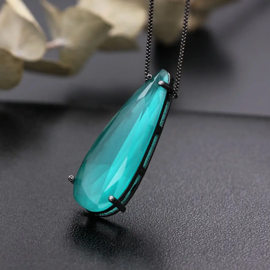 Long Chain Big Size Water Drop Pendant Necklaces For Women Fashion jewelry Multicolor Nature Stone Crytal Glass Pendant Necklace