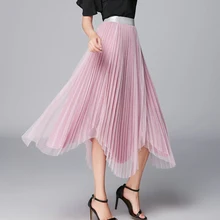 Женская милая Асимметричная сетчатая юбка с эластичной талией Черная кружевная Женская Асимметричная плиссированная фатиновая юбка розовая