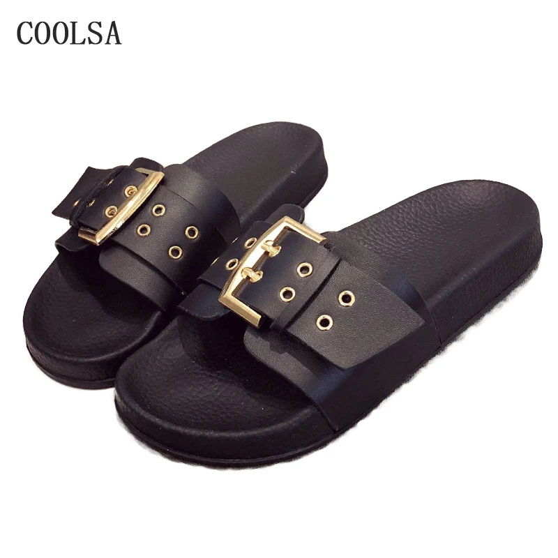 

New Summer Women Slippers Fashion Metal Button Shoes Soft Comfortable Flat Flip Flop Leisure Beach Slides Outdoor Home Slippers