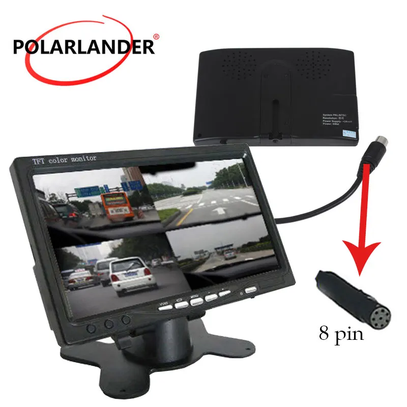

DC12V-24V Polarlander 7" LCD 4CH Video input Car Video Monitor For Front Rear Side View Camera Quad Split Screen 6 Mode Display