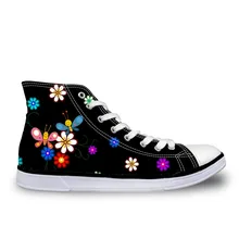 Бесшумные женские высокие Сникеры кеды для девочек; повседневные и кроссовки; женские легкие резиновые классические туфли на шнуровке с цветочным принтом