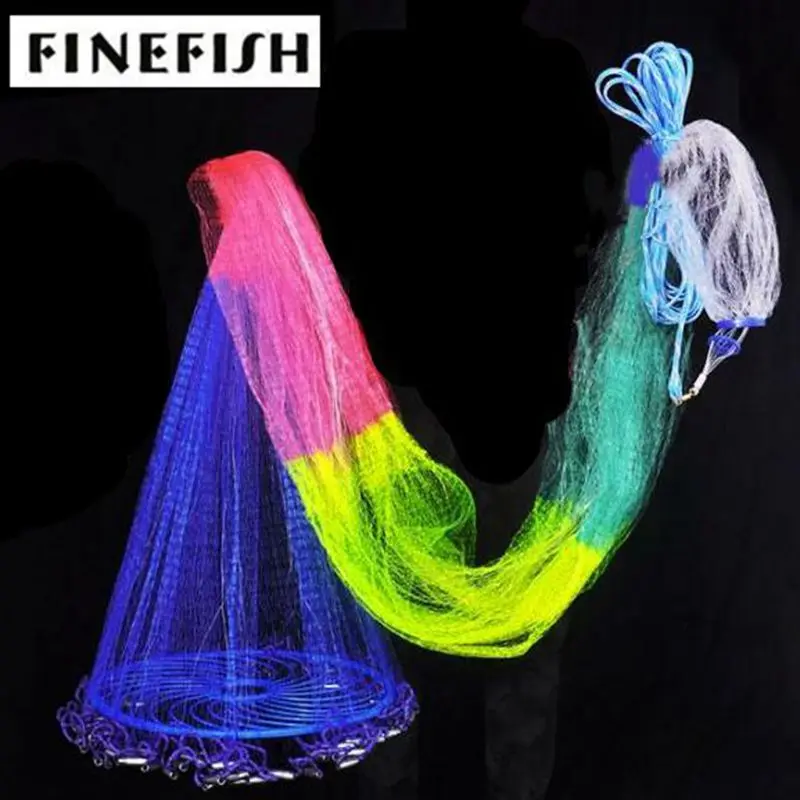 

Finefish Monofilament and Multifilament USA Cast Net With Big Ring Easy Hand Throw Network Small Mesh Hunting Catch Fishing Net