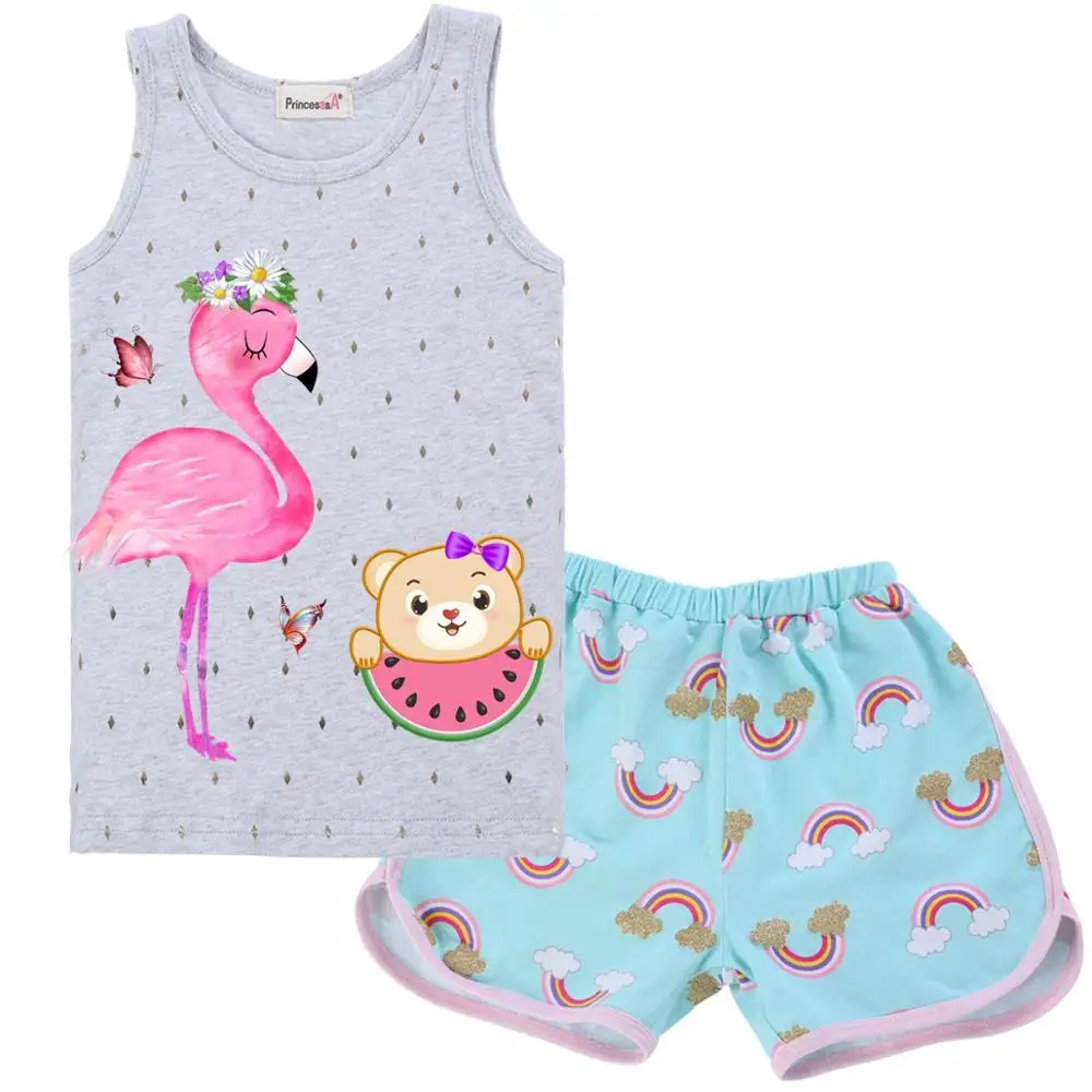 Baby Girls Clothes Flamingo Summer Children Clothes Shirt Shorts 2PCS Set Girls Clothing Sets Kids Suit Toddler Boy Clothes - Цвет: 6X1-T26T29-6Y1