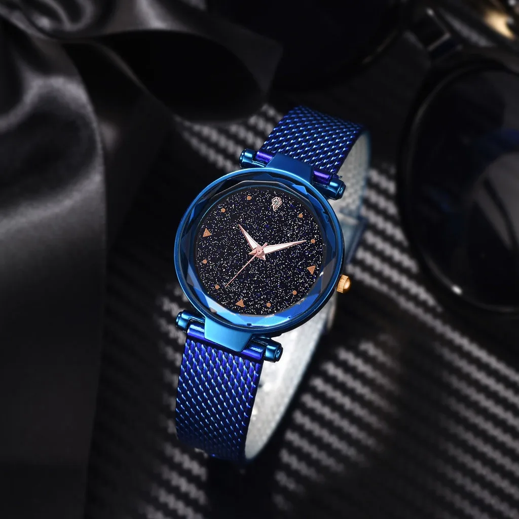 

Fashion Without Digital Cool Simple Star Sky Dial Ladie Mesh With Quartz ladies women Wrist watches Dress watch gifts Wrist