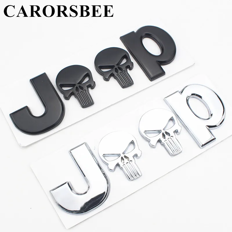 

3D Metal Chrome Car Stickers Motorcycle Auto Skull Emblem Badge Decals For JEEP renegade wrangler Grand Cherokee peugeot skoda