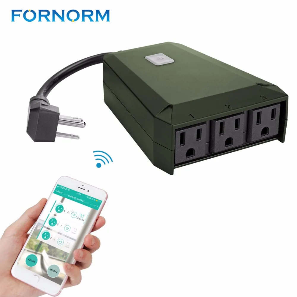

FORNORM WiFi Smart Plug 1 to 3 Extension Socket Outdoor Multi-function Triple Wall Power Outlet Waterproof Timer For iOS Android