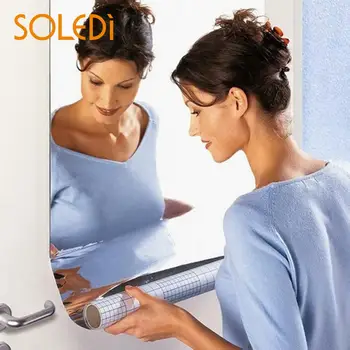 

SOLEDI 50x100cm Mirror Wall Stickers Silver Reflective Solar Film Mirror Rectangle Self Adhesive Room Decor Stick On Art Decor