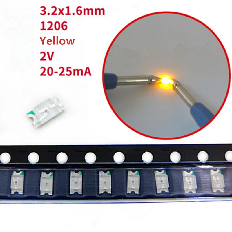 100 шт. 1206 SMD светодиодный диодный комплект супер яркий красный/зеленый/синий/желтый/белый светодиодный светильник