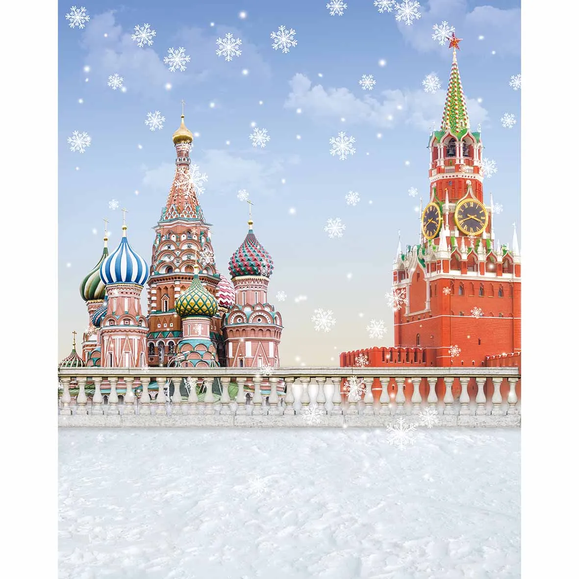 Фон для фотосъемки Allenjoy с изображением российского храмового храма снежинки и