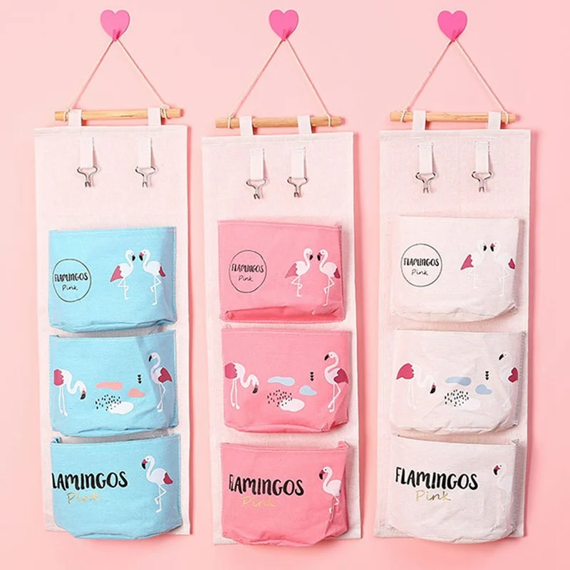 

1pc Wall Hanging Flamingo Storage Bags Linen Closet Children Room Organizer Pouch For Toys Books Cosmetic Sundries Organizer